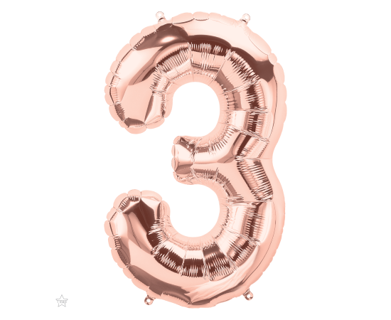 Foil Super Shape Number "3" Rose Gold 86 cm Height