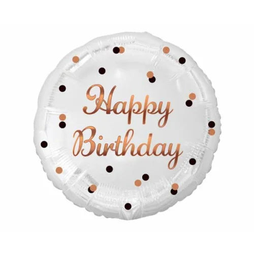 Foil balloon 36cm Happy Birthay, white, rose-gold printing