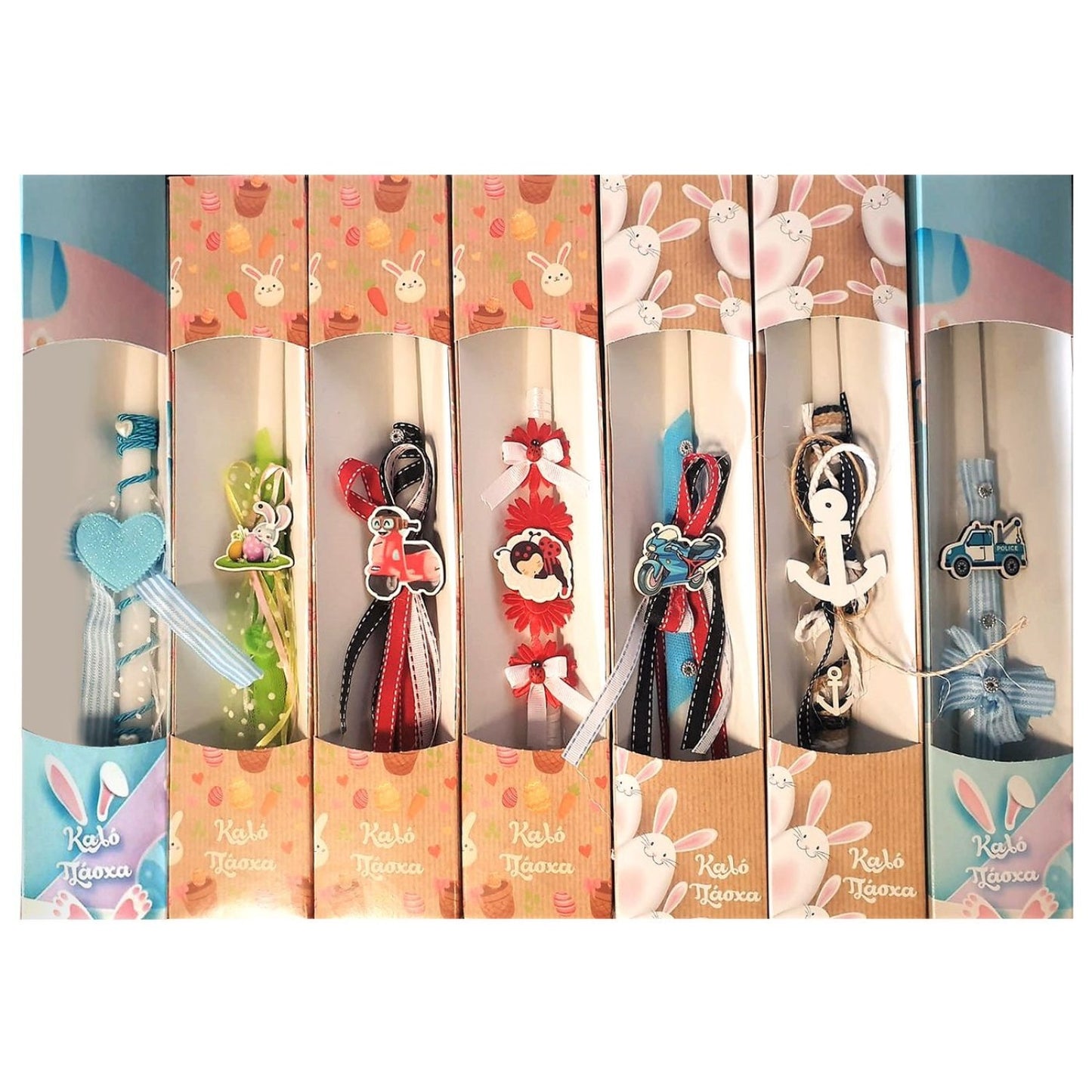 Λαμπάδα Λευκό Κερί με Στολισμό Κοκκινο-Μαύρο και Χαρούμενη Vespa