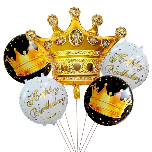 Happy Birthday Foil Golden Crown Balloon Pack of 5