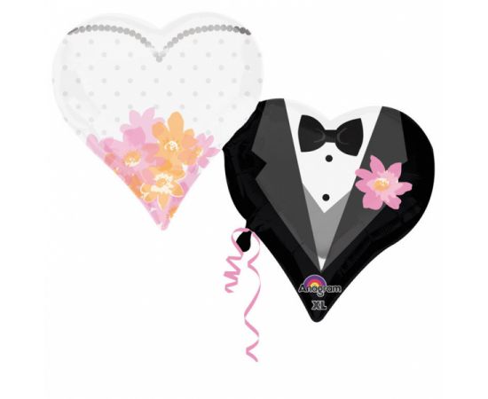 Foil Balloon Super Shape Wedding Couple Hearts / 76 x 63 cm