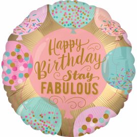 Foil Balloon 17" Happy Birthday Stay Fabulous 43 cm