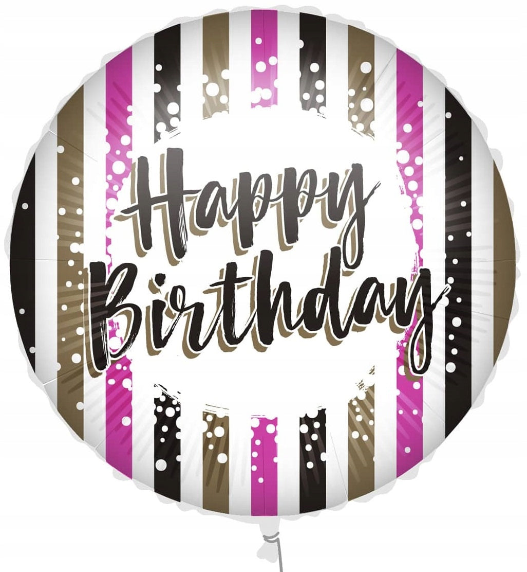 ΜΠΑΛΟΝΙ HAPPY BIRTHDAY PINK-GOLD STRIPES FOIL 46 cm