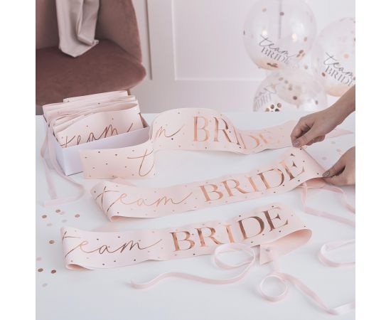Κορδέλες "Team Bride" σε Ροζ Χρυσό / 6 τεμ.