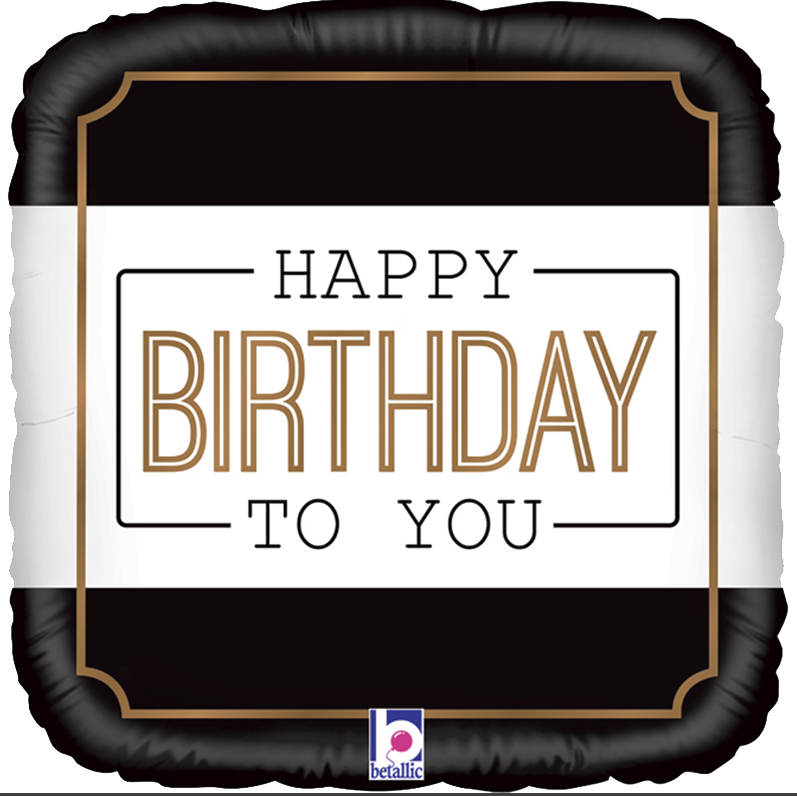 Foil Μπαλόνι Happy Birthday Ασπρόμαυρο-Χρυσό