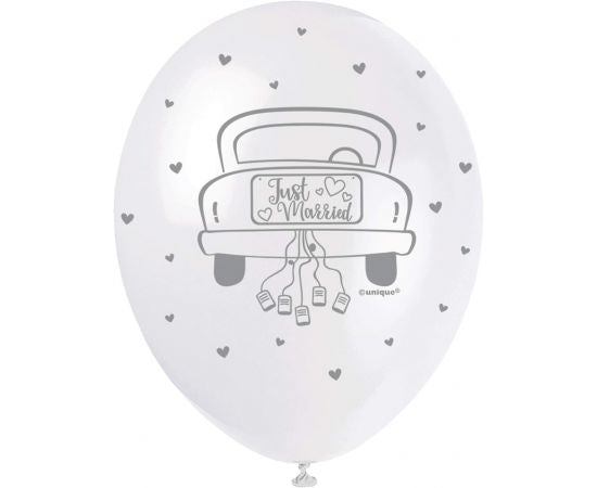 Λαστιχένια μπαλόνια 12" Just Married / 5 τεμ.