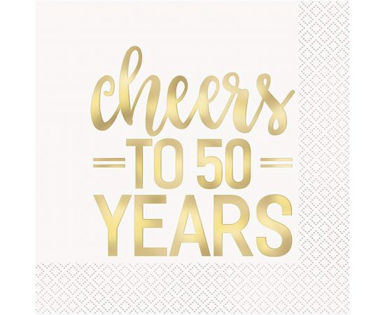 50th Lunch Gold Themed Party Foil Stamped Paper Napkins / 16 pcs