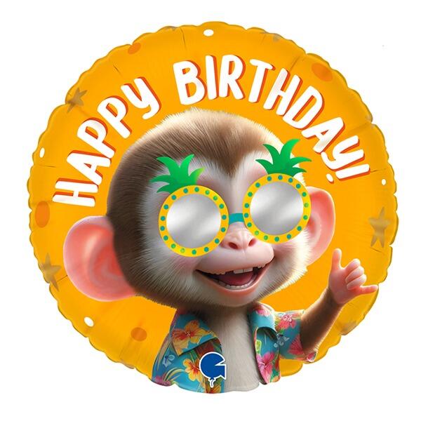 Foil μπαλόνι Happy Birthday Χαμογελαστό πιθηκάκι 18"