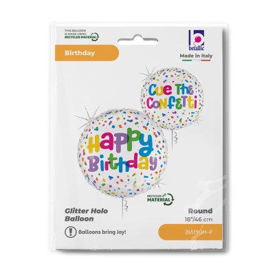Μπαλόνι Happy Birthday Λευκό με Confetti