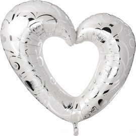 Foil Balloon 42" Hearts & Filigree Pearl White / 107cm