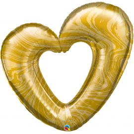 Foil Balloon Open Marble Heart - Gold / 107 cm