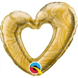 Mini Foil Balloon Open Marble Heart Gold / 36 cm