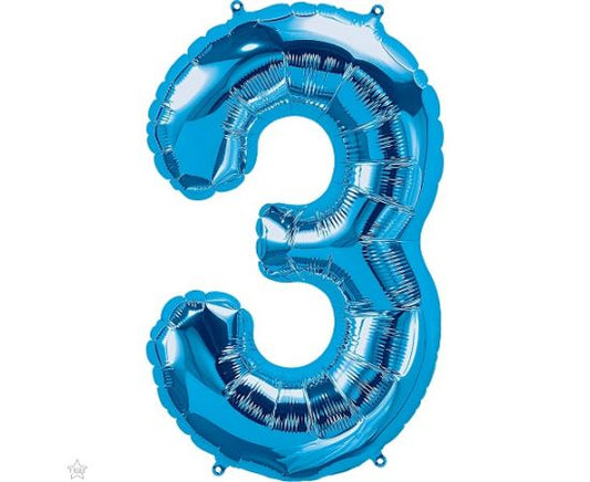 Foil Balloon Super Shape Number "3" Blue / 86 cm