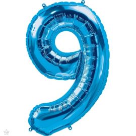 Foil Balloon Super Shape Number "9" Blue / 86 cm