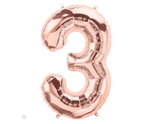 Foil Super Shape Number "3" Rose Gold 86 cm Height