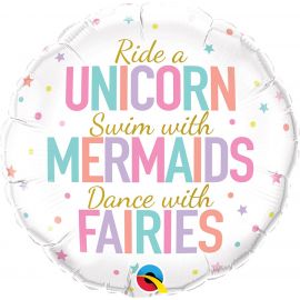 Foil Balloon 18" Unicorn/Mermaids/Fairies 45 cm