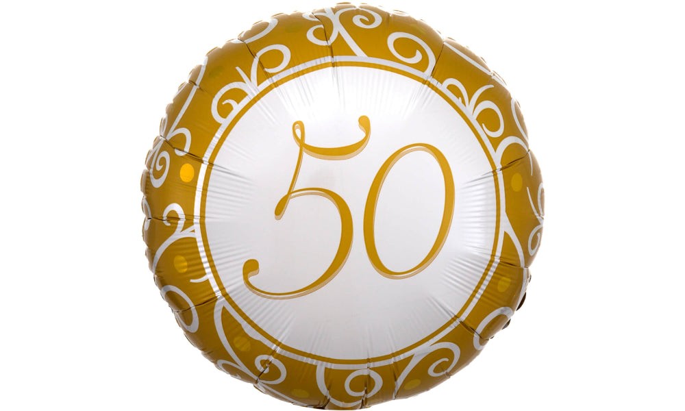 Μπαλόνι 50th Birthday -Χρυσο,Λευκο-