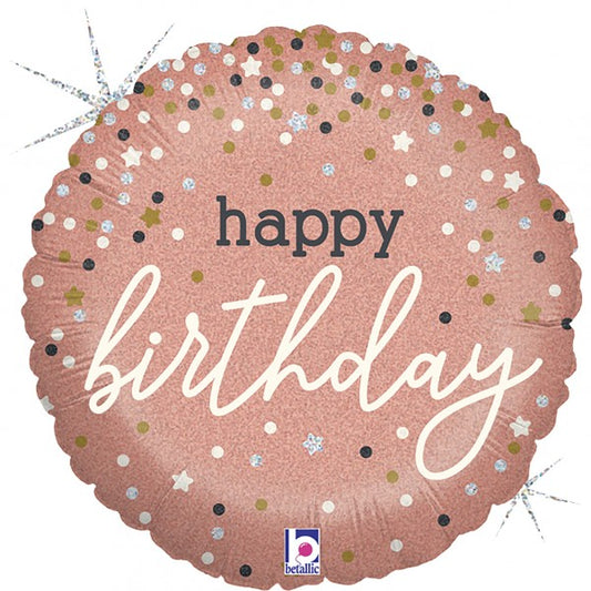 FOIL 36cm ROSE GOLD CONFETTI HAPPY BIRTHDAY