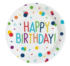Πιάτα μίας χρήσης Happy Birthday κονφετί 8τμχ