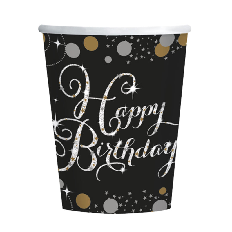 Χάρτινα ποτήρια Happy Birthday sparkling celebration 8τμχ