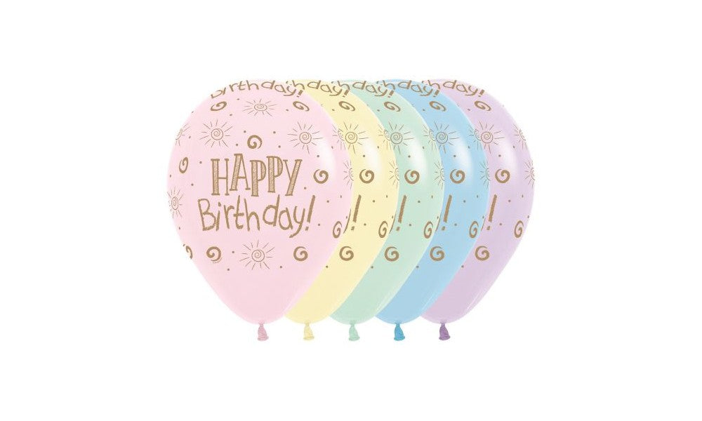 Μπαλόνια Λάτεξ Happy Birthday Sun Pastel Matte Assortiment / 25 τμχ