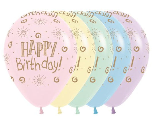 Μπαλόνια Λάτεξ Happy Birthday Sun Pastel Matte Assortiment / 25 τμχ