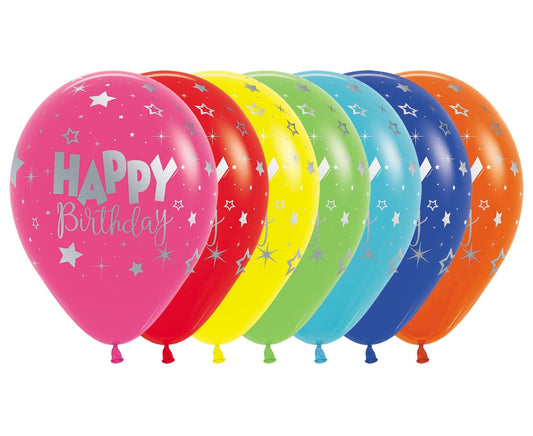 Μπαλόνια Λάτεξ Happy Birthday Fantasy Metallic Ink Silver / 25 τμχ