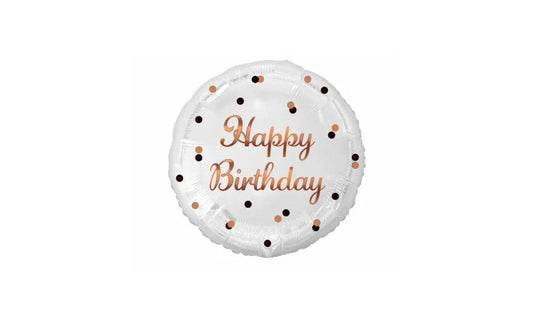Foil balloon 36cm  Happy Birthay, white, rose-gold printing