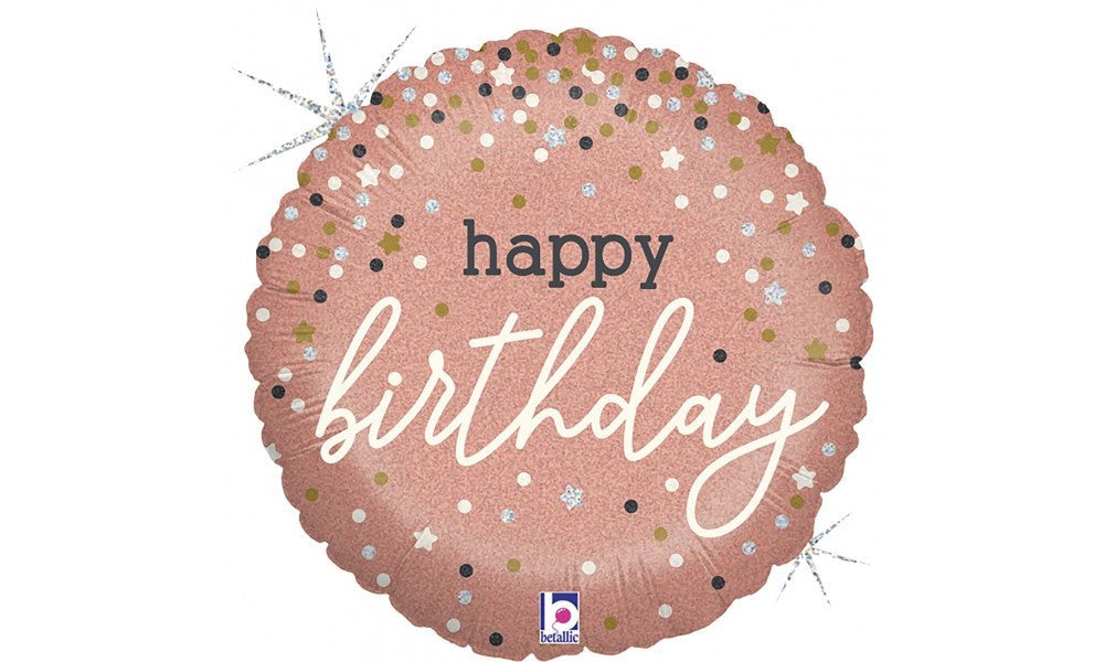 FOIL 36cm ROSE GOLD CONFETTI HAPPY BIRTHDAY