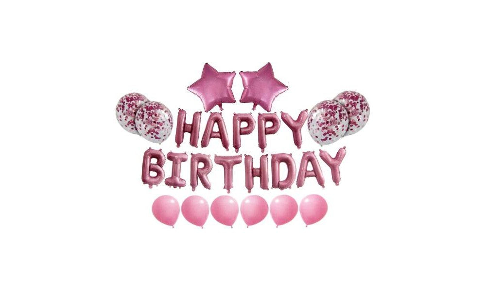 Μπαλόνια Foil "HAPPY BIRTHDAY" ροζ σετ για πάρτυ γενεθλίων