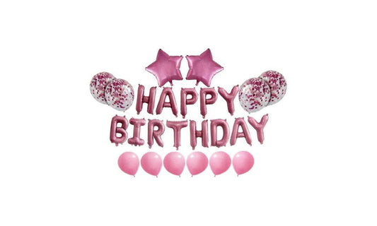 Μπαλόνια Foil "HAPPY BIRTHDAY" ροζ σετ για πάρτυ γενεθλίων