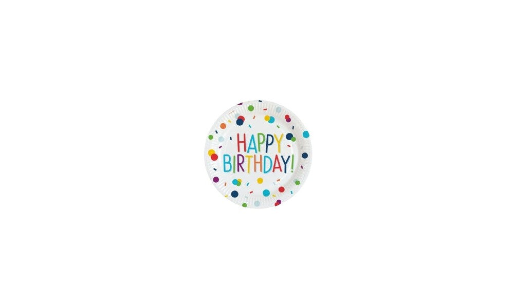 Πιάτα μίας χρήσης Happy Birthday κονφετί 8τμχ