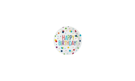 Πιάτα μίας χρήσης Happy Birthday κονφετί 8τμχ