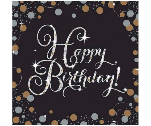 Χαρτοπετσέτες Happy Birthday sparkling χρυσές 16τμχ