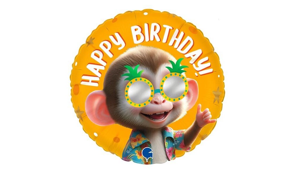 Foil μπαλόνι Happy Birthday Χαμογελαστό πιθηκάκι 18"