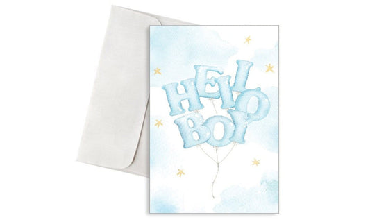 Ευχετήρια Κάρτα Γέννησης Αγοριού – Balloon Letters “Hello Boy”