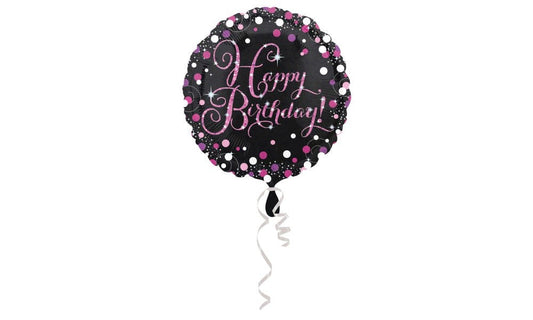 Φόιλ μπαλόνι μαύρο με ροζ γκλίτερ "Happy Birthday''