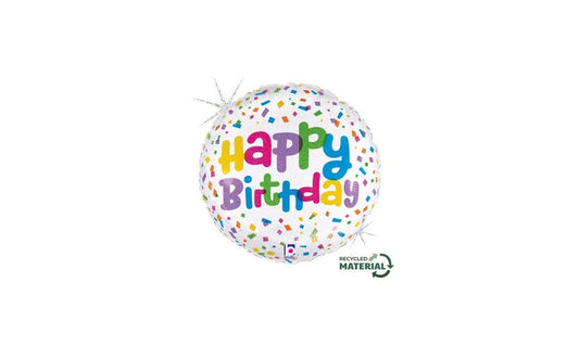Μπαλόνι Happy Birthday Λευκό με Confetti