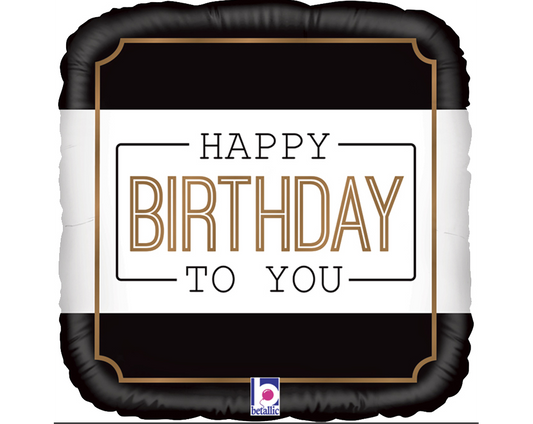 Foil Μπαλόνι Happy Birthday Ασπρόμαυρο-Χρυσό
