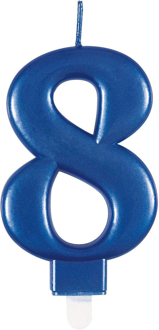 Metallic Blue Number 8 Birthday Candle