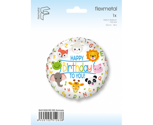Μπαλόνι Φοιλ 18" Happy Birthday Ζωάκια / 46 εκ