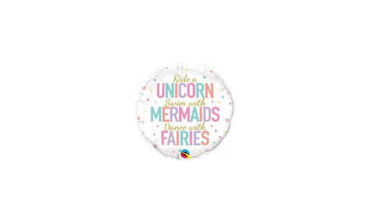 Foil Balloon 18" Unicorn/Mermaids/Fairies 45 cm