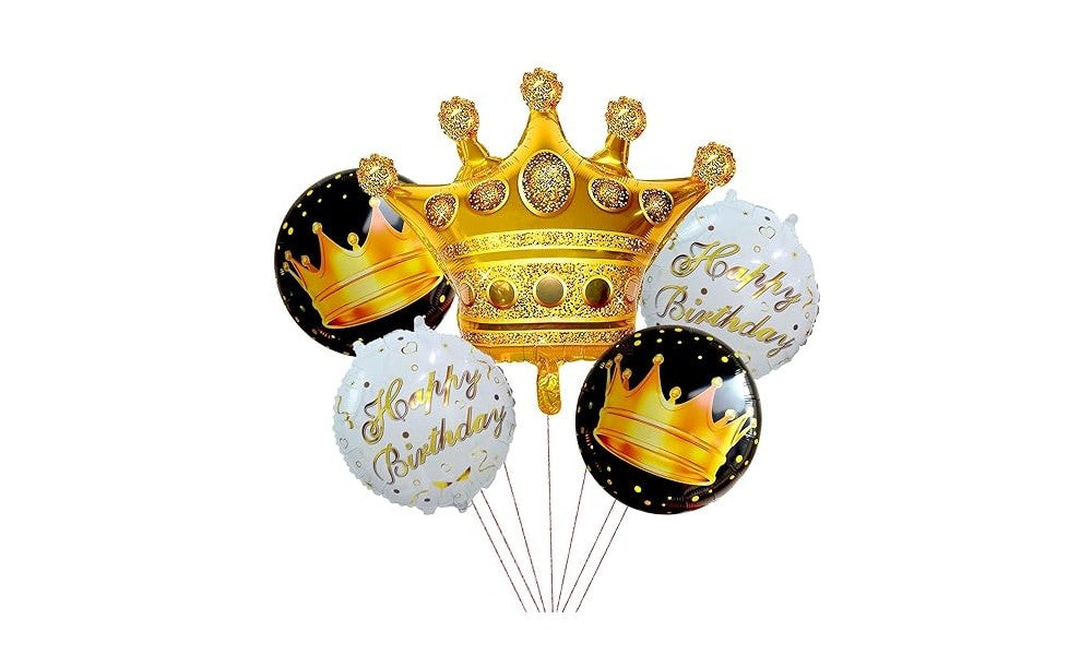 Happy Birthday Foil Golden Crown Balloon Pack of 5
