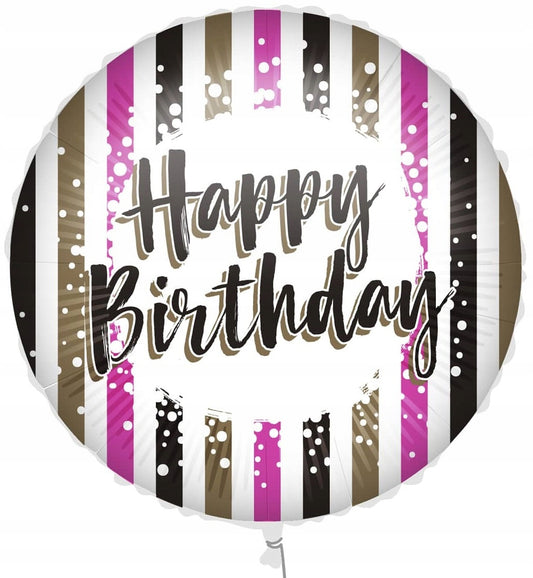 ΜΠΑΛΟΝΙ HAPPY BIRTHDAY PINK-GOLD STRIPES FOIL 46 cm