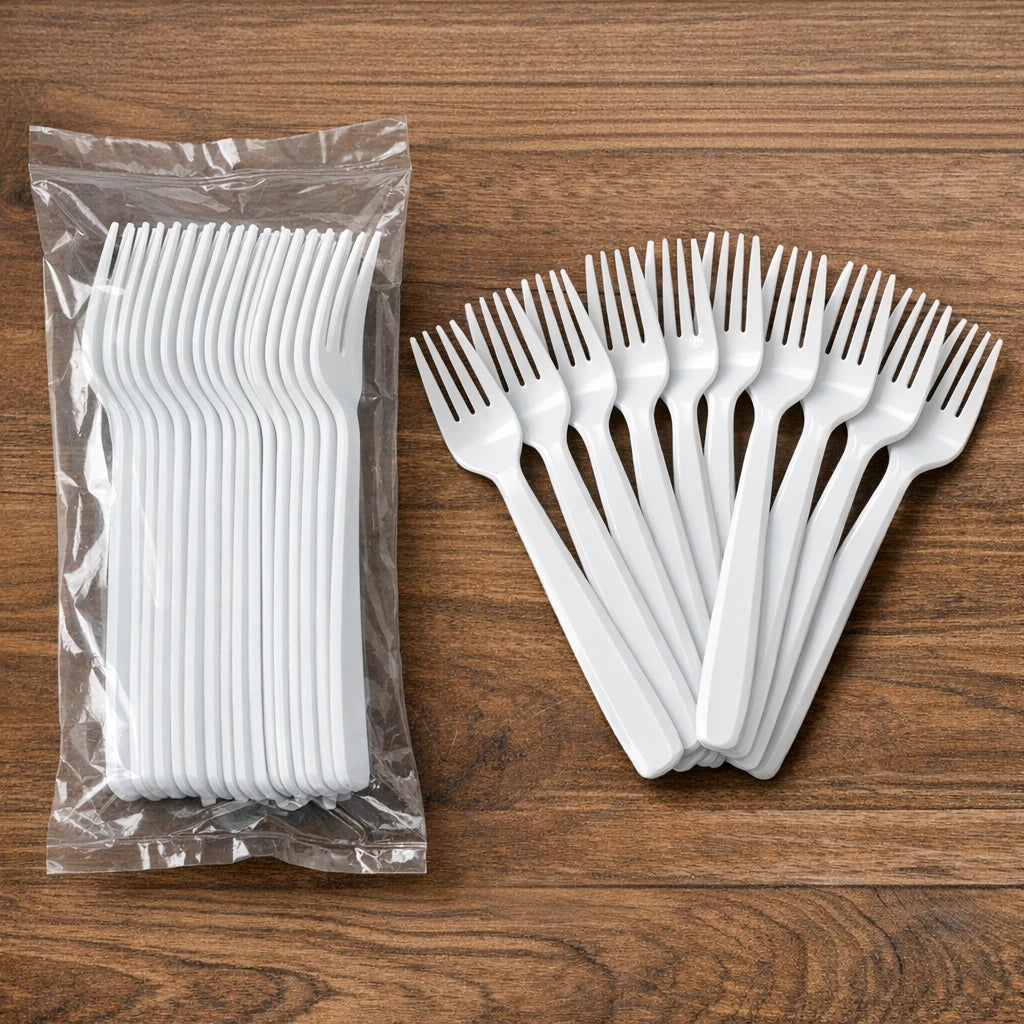 Λευκά Πλαστικά Πιρούνια 20 pcs