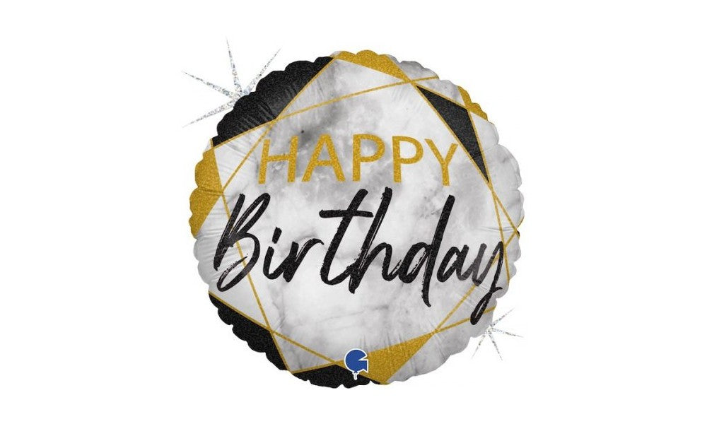 18" Μπαλόνι Happy Birthday Μάρμαρο χρυσό-μαύρο