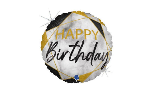 18" Μπαλόνι Happy Birthday Μάρμαρο χρυσό-μαύρο