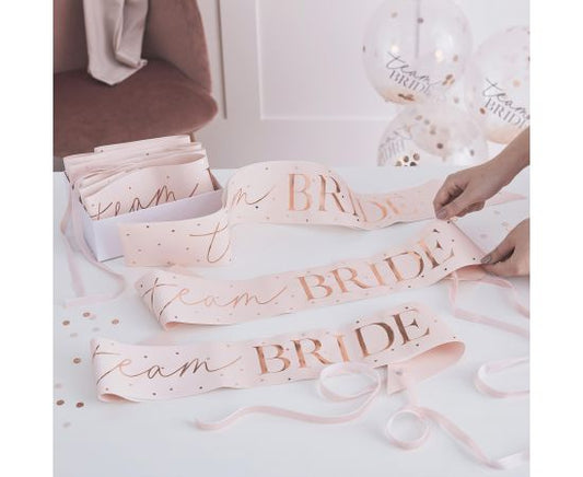 Κορδέλες "Team Bride" σε Ροζ Χρυσό / 6 τεμ.
