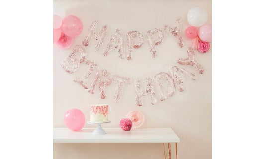 Γιρλάντα HAPPY BIRTHDAY με Μπαλόνια Διάφανα με Κομφετί