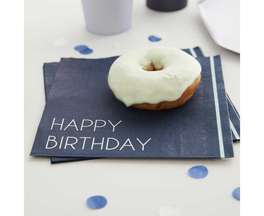 Χαρτοπετσέτες Οικολογικές "Happy Birthday" Μπλε / 16 τμχ